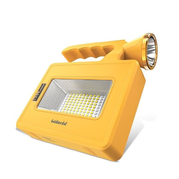 Picture of Goldmedal Trippo 10W LED IP54 Protection Solar Rechargeable Flood with Torch - Cool Daylight (6500K) + Red, Blue | Pack of 1 | Three Modes Lighting | 750 Lumens | Monocrystalline Solar Panel