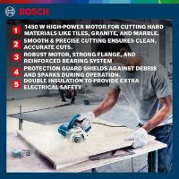 Picture of Bosch GDC 141 Professional Diamond Tile/Stone/Marble Cutter, 1450W, 125 mm, 12000 rpm, 3 kg + Hex Key, Hexagon Socket Wrench